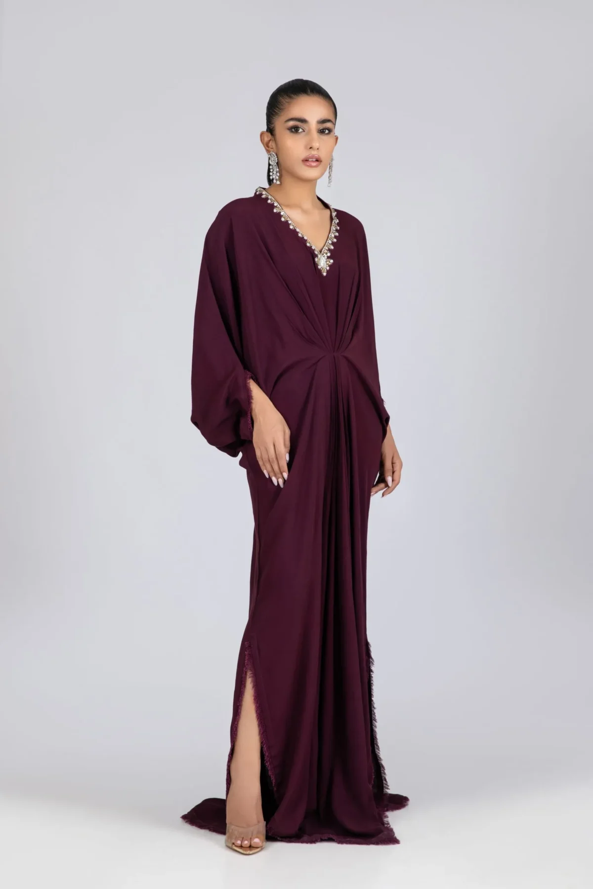 KF-15224-AUBERGINE Kaftans By Ayesha Somaya