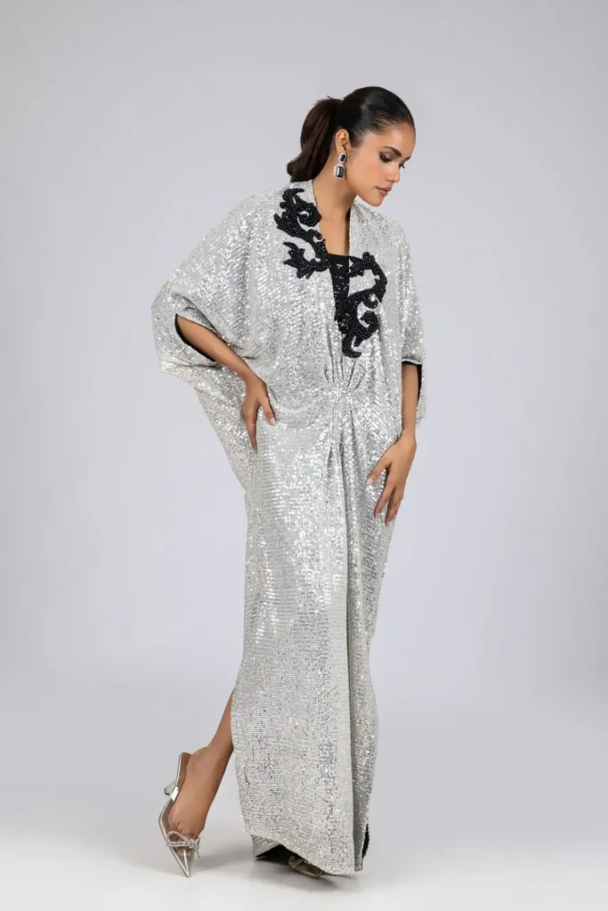 KF-15650-SILVER Kaftans By Ayesha Somaya