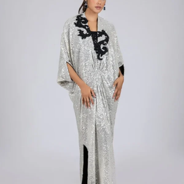 KF-15650-SILVER Kaftans By Ayesha Somaya