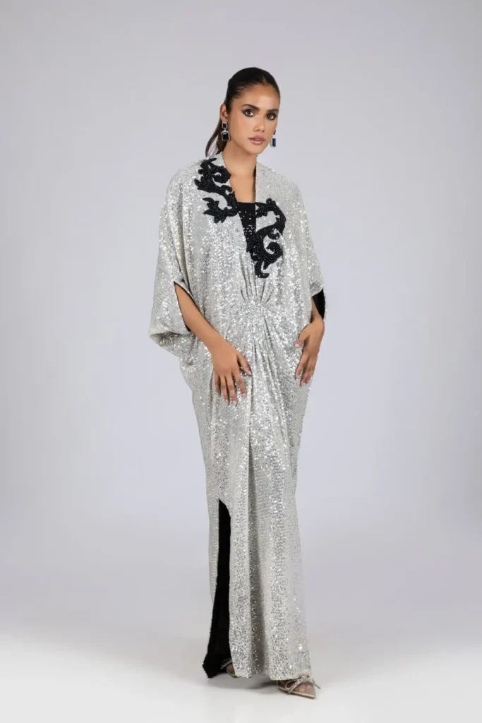 KF-15650-SILVER Kaftans By Ayesha Somaya