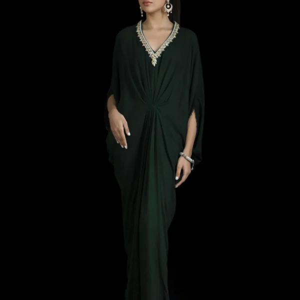 KF-15224-BOTTLE-GREEN Kaftans By Ayesha Somaya