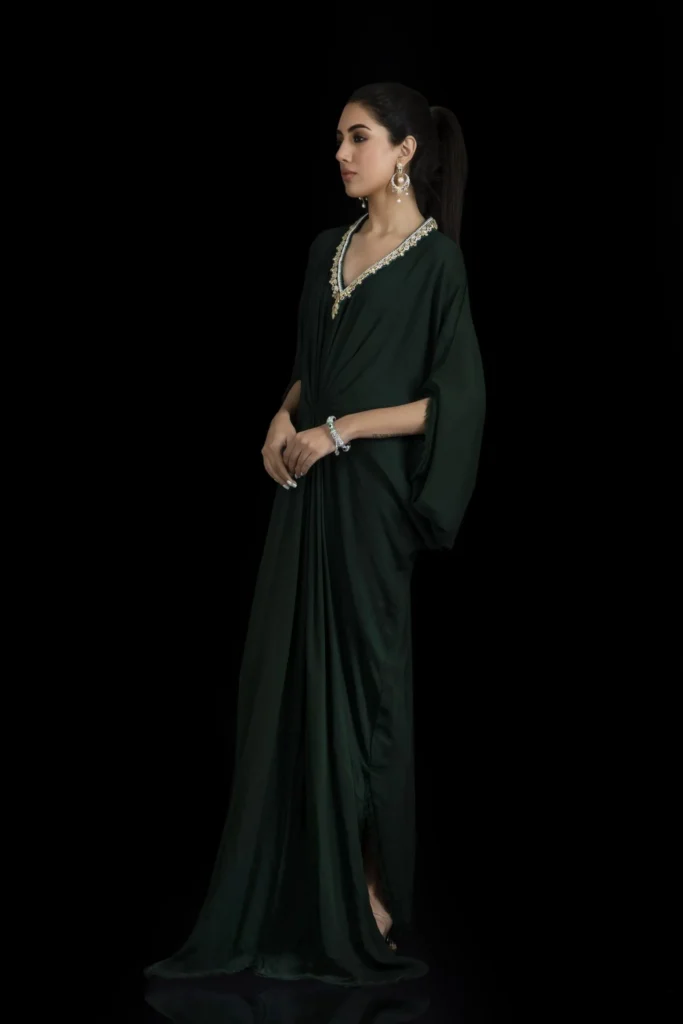 KF-15224-BOTTLE-GREEN Kaftans By Ayesha Somaya