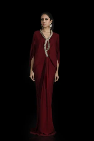 KF-15223-MAROON Kaftans By Ayesha Somaya