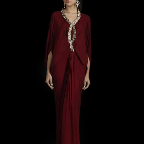 KF-15223-MAROON Kaftans By Ayesha Somaya