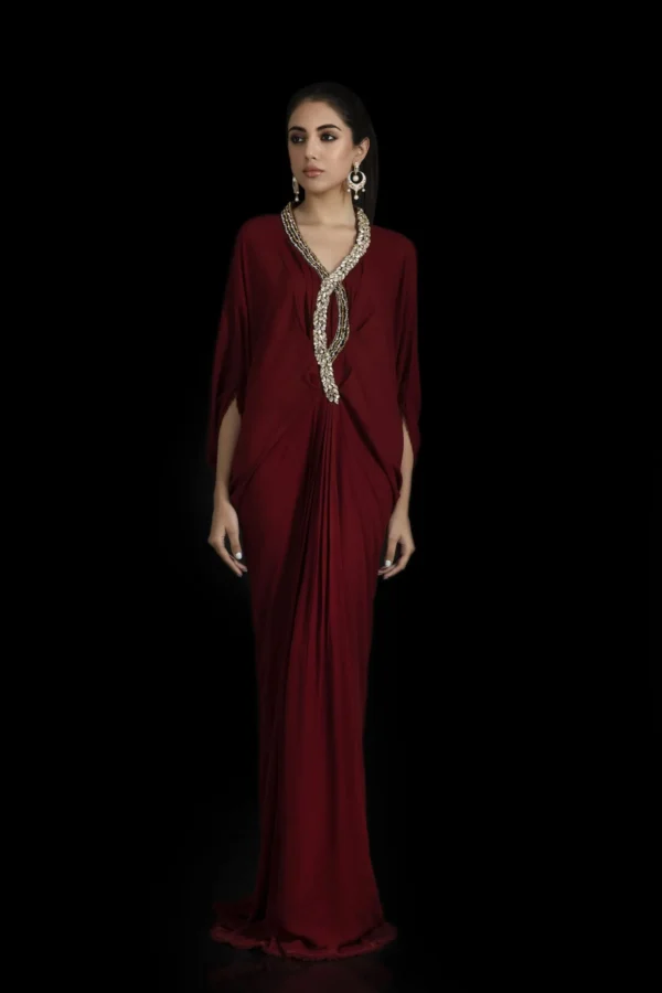 KF-15223-MAROON Kaftans By Ayesha Somaya