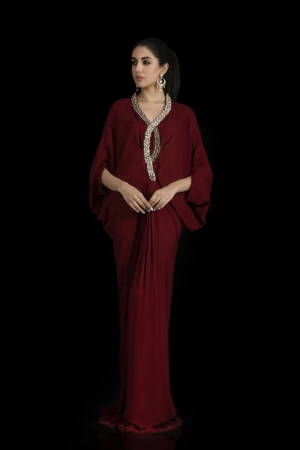 KF-15223-MAROON Kaftans By Ayesha Somaya