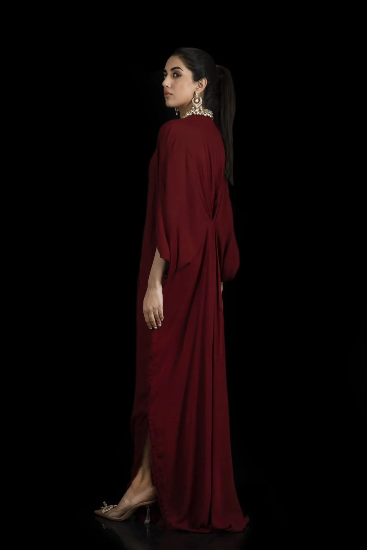 KF-15223-MAROON Kaftans By Ayesha Somaya