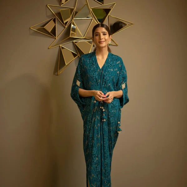 KF-15222-TEAL Kaftans By Ayesha Somaya