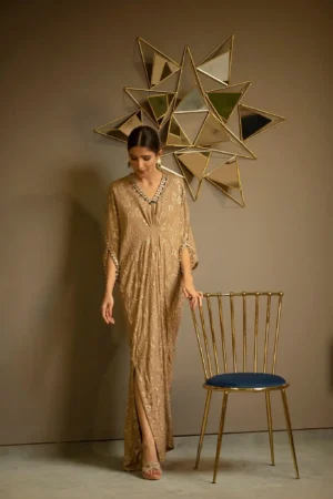 KF-15221-ALMOND Kaftans By Ayesha Somaya