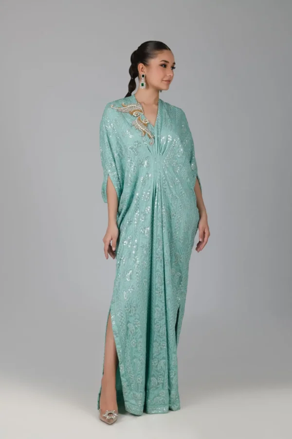 15739-SEAGREEN Kaftans By Ayesha Somaya