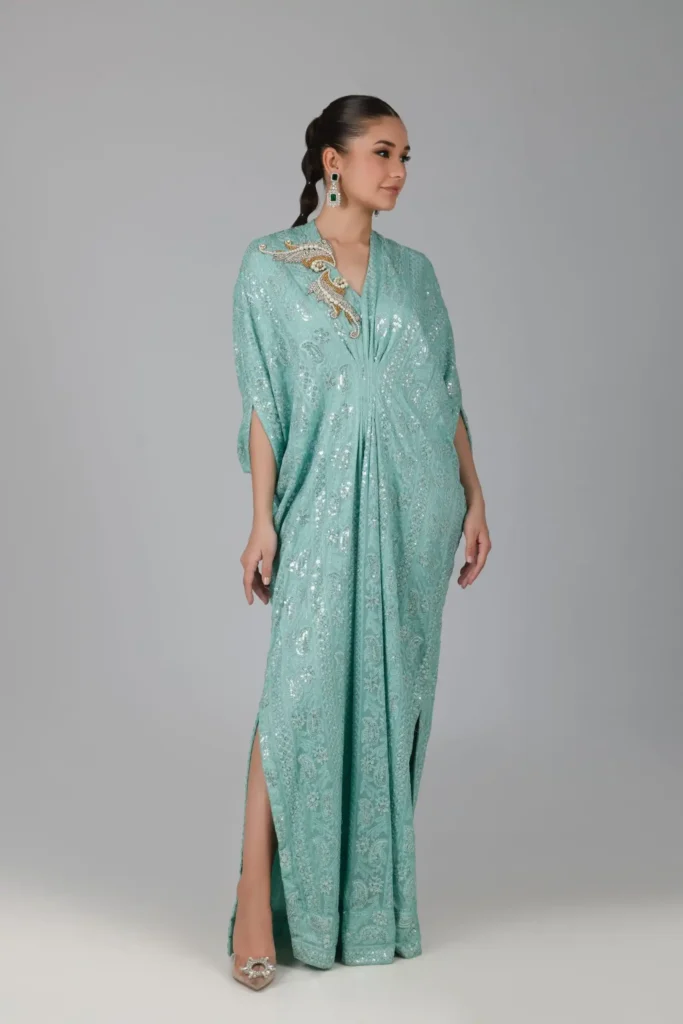 15739-SEAGREEN Kaftans By Ayesha Somaya