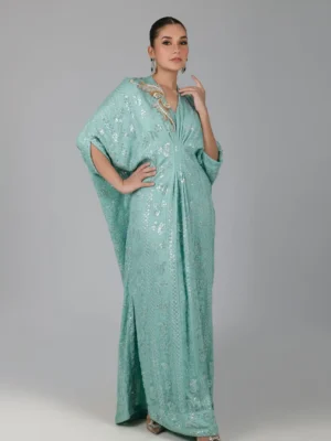 15739-SEAGREEN Kaftans By Ayesha Somaya