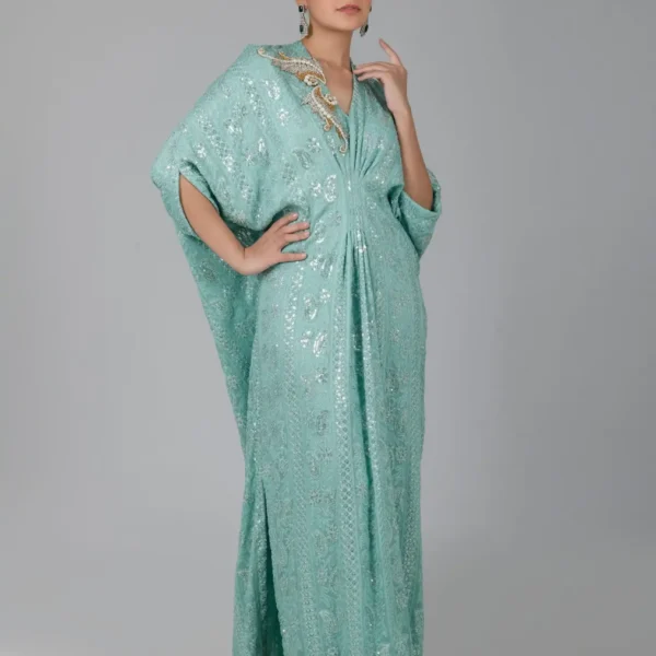 15739-SEAGREEN Kaftans By Ayesha Somaya