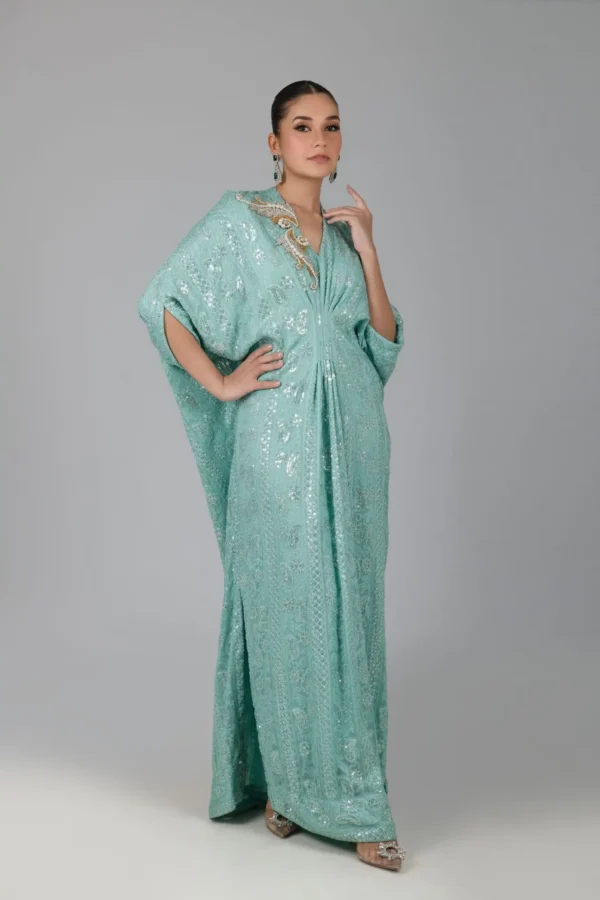 15739-SEAGREEN Kaftans By Ayesha Somaya