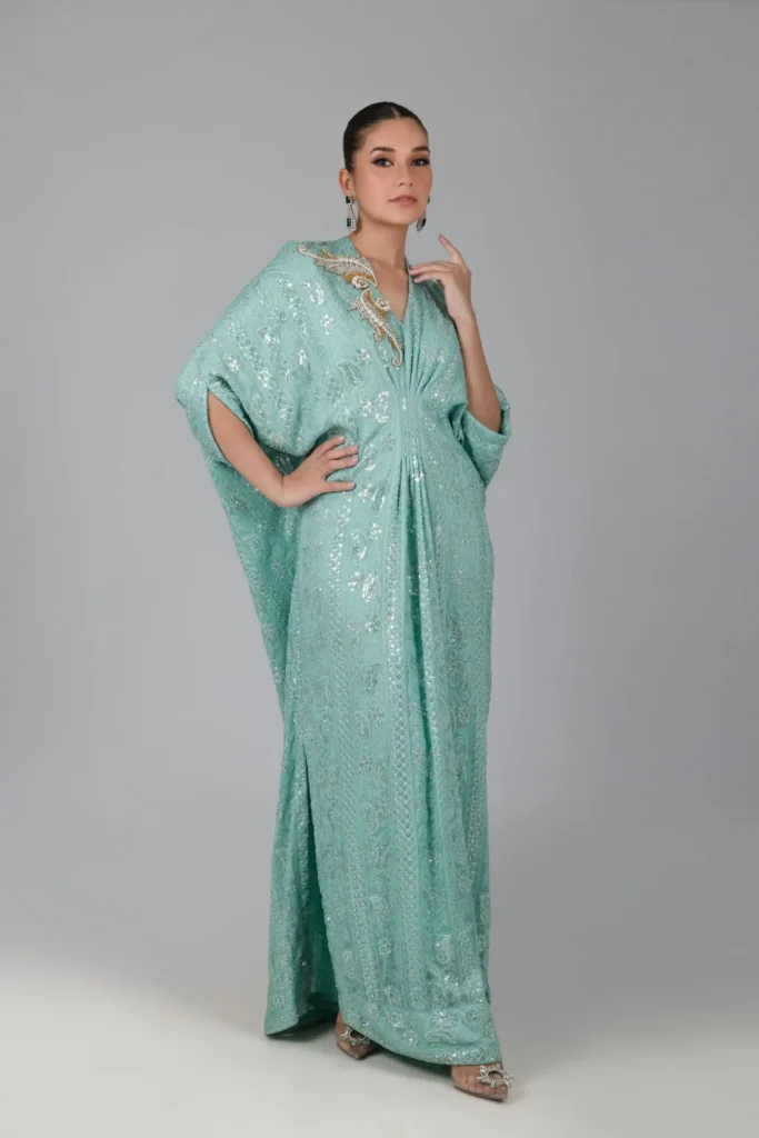 15739-SEAGREEN Kaftans By Ayesha Somaya