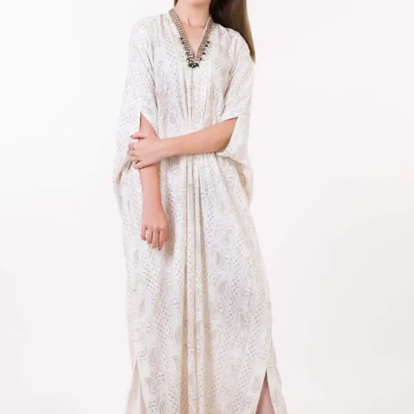 KF# 12813-WHITE Kaftans By Ayesha Somaya