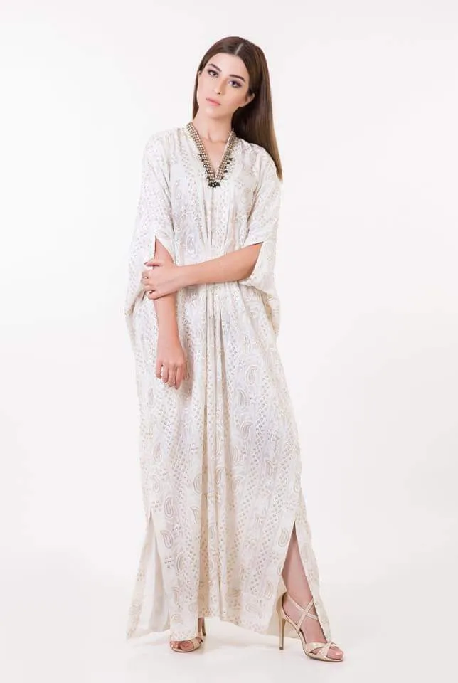 KF# 12813-WHITE Kaftans By Ayesha Somaya