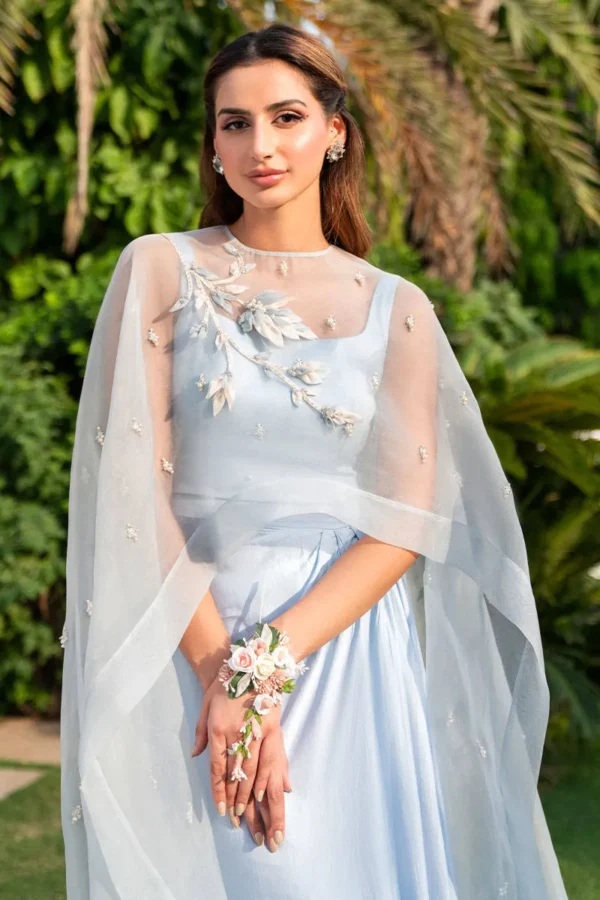 Luxury Pret Ice Blue Cape By Zainab Salman