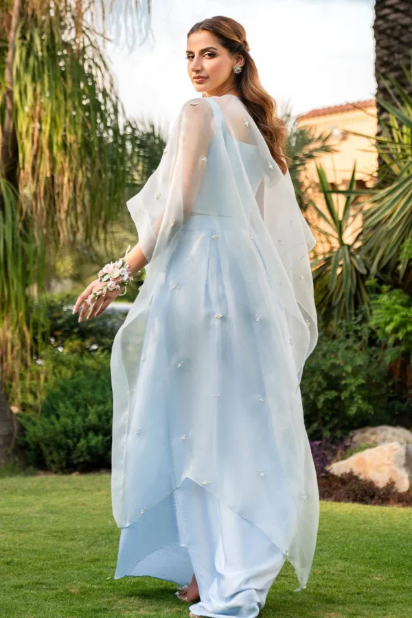 Luxury Pret Ice Blue Cape By Zainab Salman