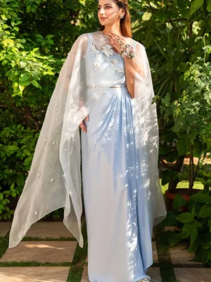 Luxury Pret Ice Blue Cape By Zainab Salman