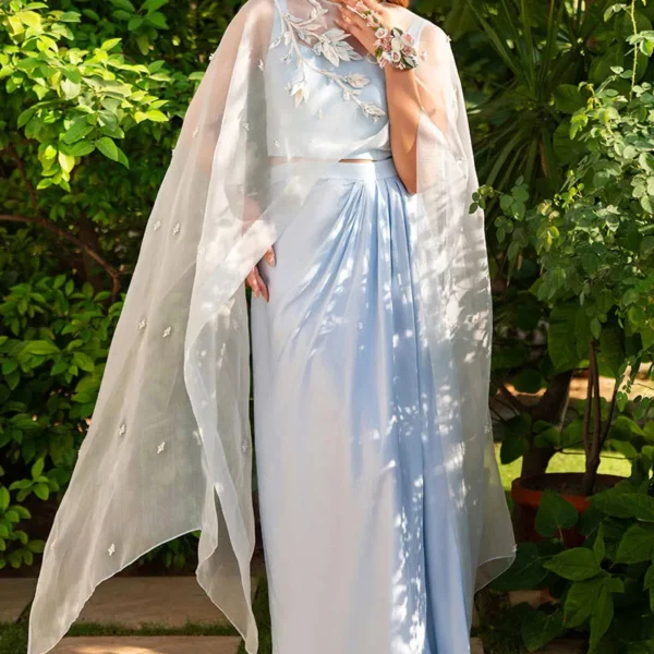 Luxury Pret Ice Blue Cape By Zainab Salman