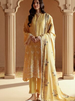 Cross Stitch Ochre Tint-3 PC Linen Embroidered Suit