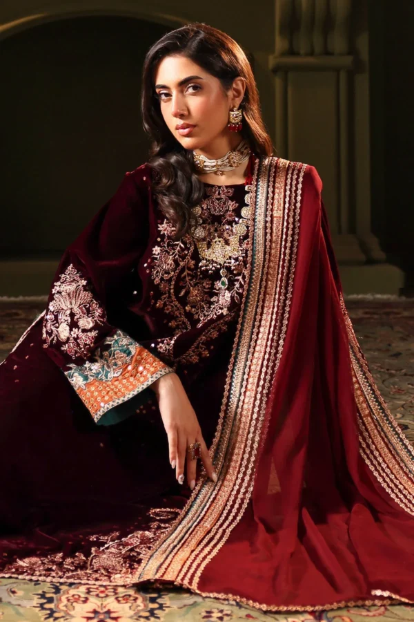 Embroidered Velvet Shirt Chiffon Dupatta Trouser VVT4-04