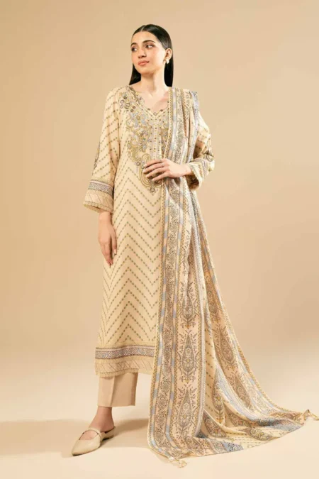 Nishat Linen Winter 24 Printed Embroidered Suit - 42404528