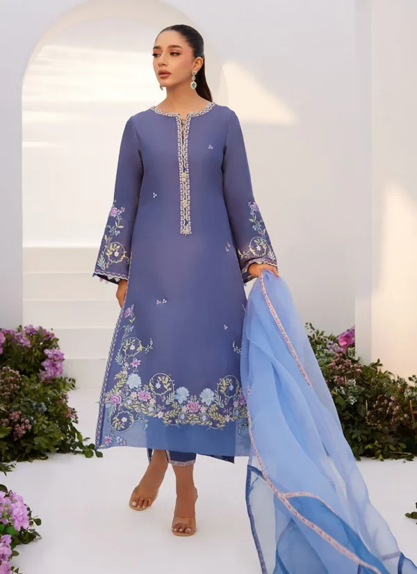 Alo Blue Embroidered Shirt and Dupatta Farah Talib Aziz