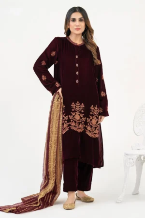 Limelight 3 Piece Velvet Suit-Embroidered (Pret)