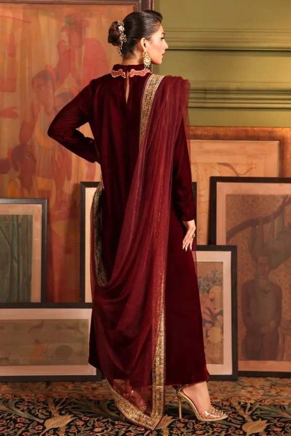 Embroidered Velvet Shirt Chiffon Dupatta Trouser VVT4-03