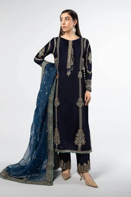 Maria B Embroidered Velvet Suit | SF-W24-34