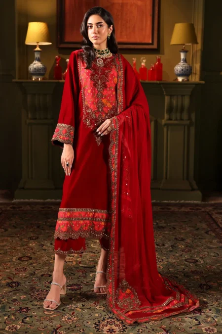 Embroidered Velvet Shirt Chiffon Dupatta Trouser VVT4-013