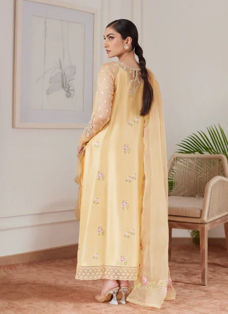 Cyrilla Pale Yellow Embroidered Raw Silk Shirt Farah Talib Aziz