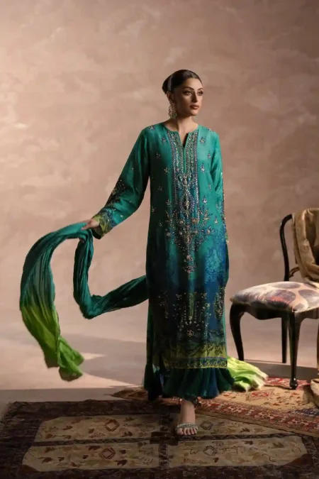 Peacock Garden Kaftan Set (D-01) By Kaftan Ammara Khan