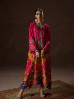 Hot Pink Party Kaftan Set (D-02) By Kaftan Ammara Khan