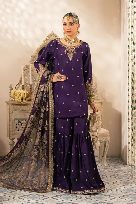 Maria B Embroidered Raw Silk Suit | SF-W24-06