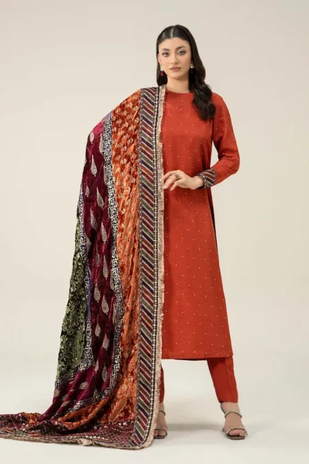 Maria B Embroidered Raw Silk Suit | SF-W24-30