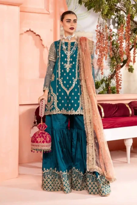 Maria B Embroidered Bamber Raw Silk Suit | SF-PF24-04