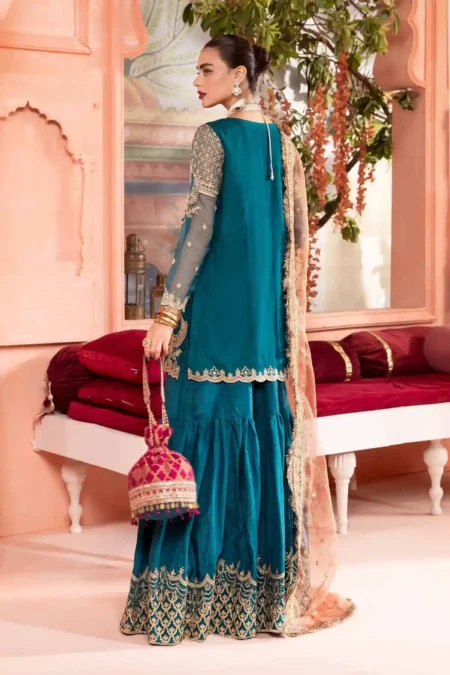 Maria B Embroidered Bamber Raw Silk Suit | SF-PF24-04