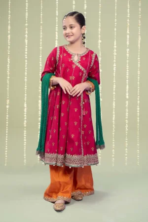 Maria B Kids Embroidered Raw Silk Suit | MKS-W24-10