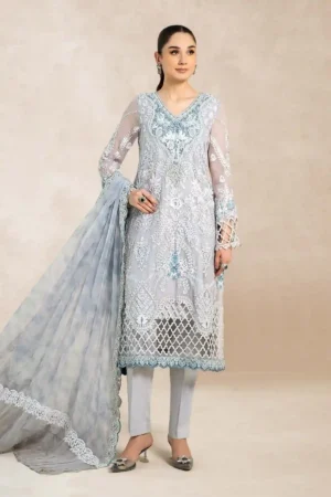 Maria B Embroidered Bamber Chiffon Suit | SF-EA24-40