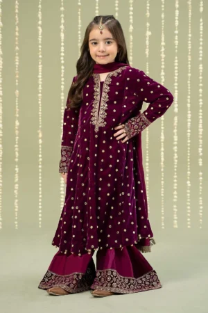 Maria B Kids Embroidered Velvet Suit | MKS-W24-38