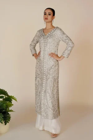 Parisa Silver Coat By Rizwan Beyg Shahaana