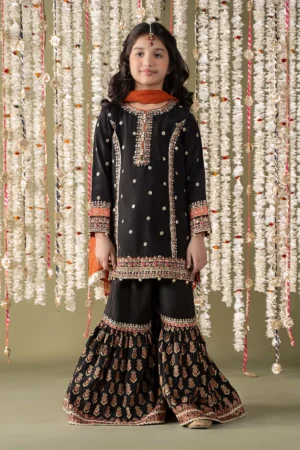 Maria B Kids Embroidered Raw Silk Suit | MKS-EF25-25