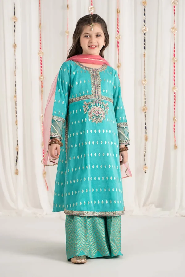 Maria B Kids Embroidered Raw Silk Suit | MKS-EF25-30