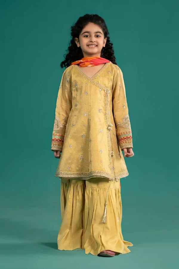 Maria B Kids Embroidered Cotton Zari Net Suit | MKS-EF25-46