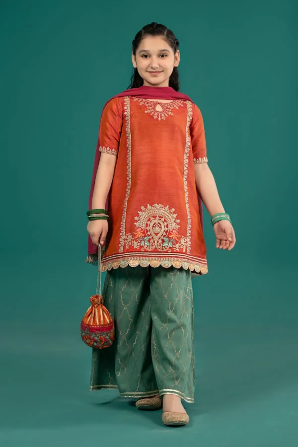 Maria B Kids Embroidered Raw Silk Suit | MKS-EF25-45