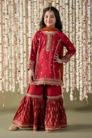 Maria B Kids Embroidered Raw Silk Suit | MKS-EF25-25