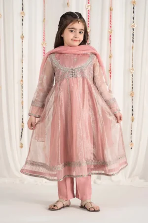 Maria B Kids Embroidered Zari Net Suit | MKS-EF25-01